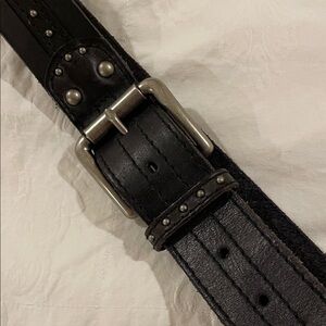 J. Jill Black Studded Leather Belt with Silver-Tone Buckle. M/L